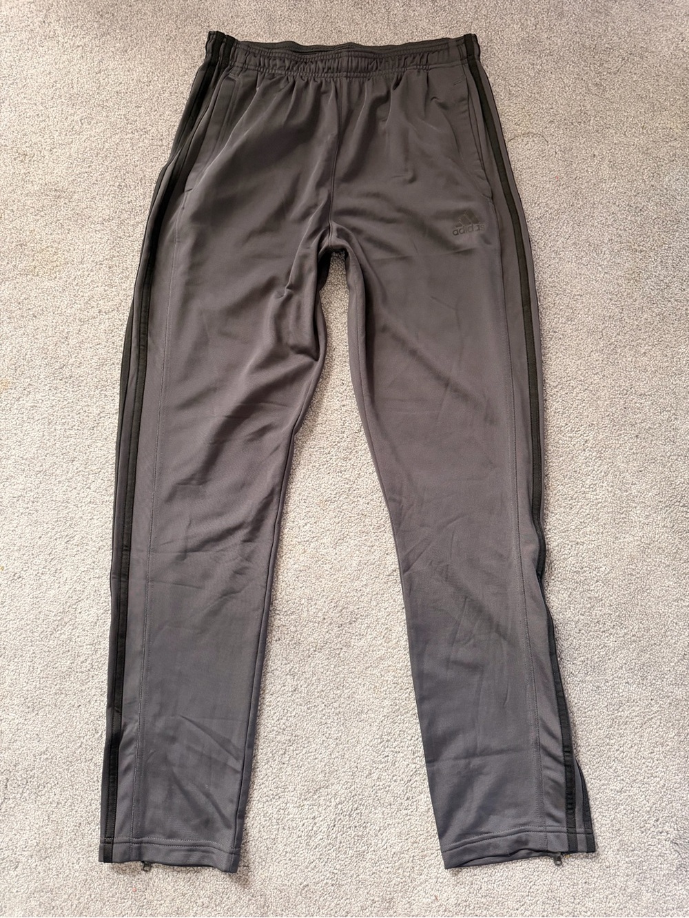 Adidas Men’s Medium Primegreen Gray Black 3 Stripe Track Pants Zip Ankle